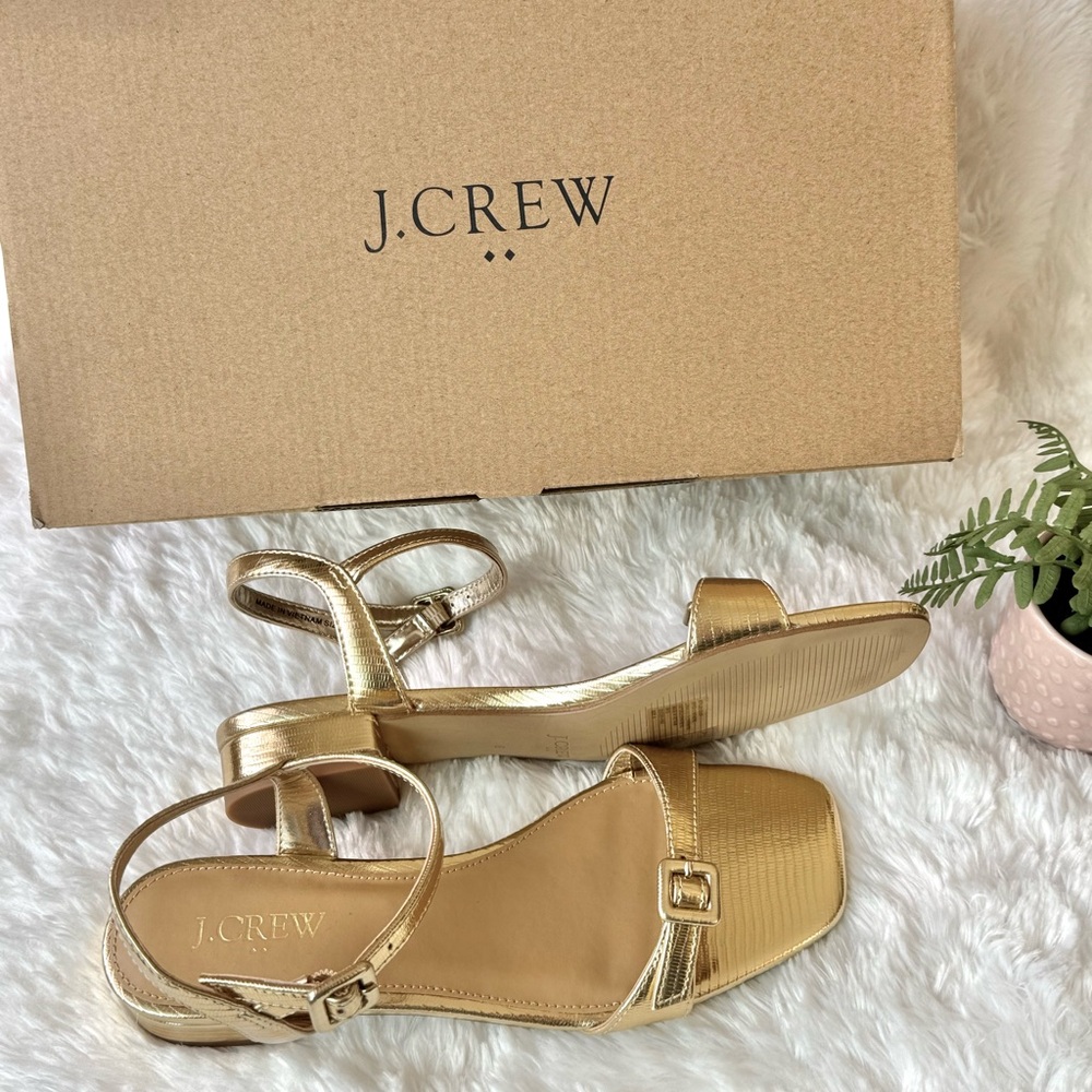 NIB J Crew Lizard Embossed Ankle Strap Sandals Gold 6 - Picture 4 of 14